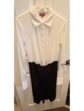 STAUD Black and White Shirt Dress Colorblock Elegant Chic Medium NWT